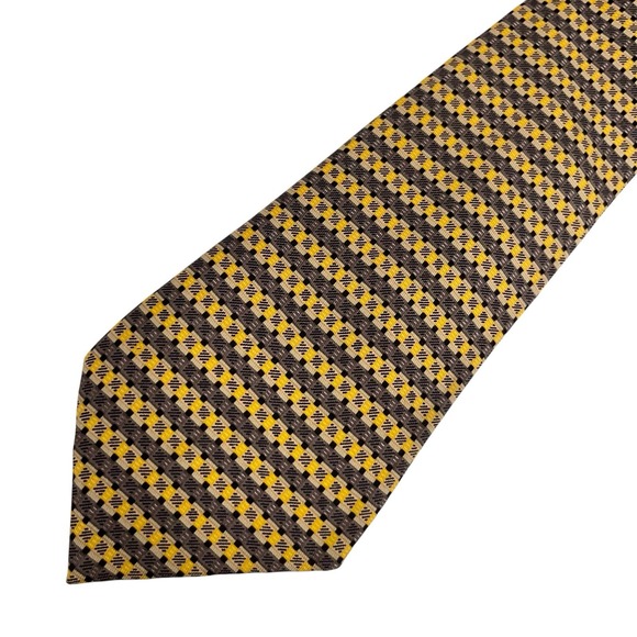 Hermes Men's Tie Geometric Plaid Brown/Gold Silk 816 EA 3.5" (W) x 58.5" (L) euc - Picture 5 of 9